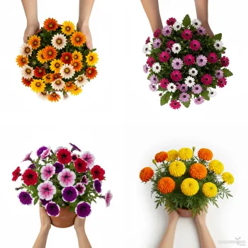 Premium Winter Flower Seeds Combo (Cineraria Early Perfection Mix, Gazania F1 Kiss Mix, Petunia Tritunia Star Mix, Marigold Taishan Mix)